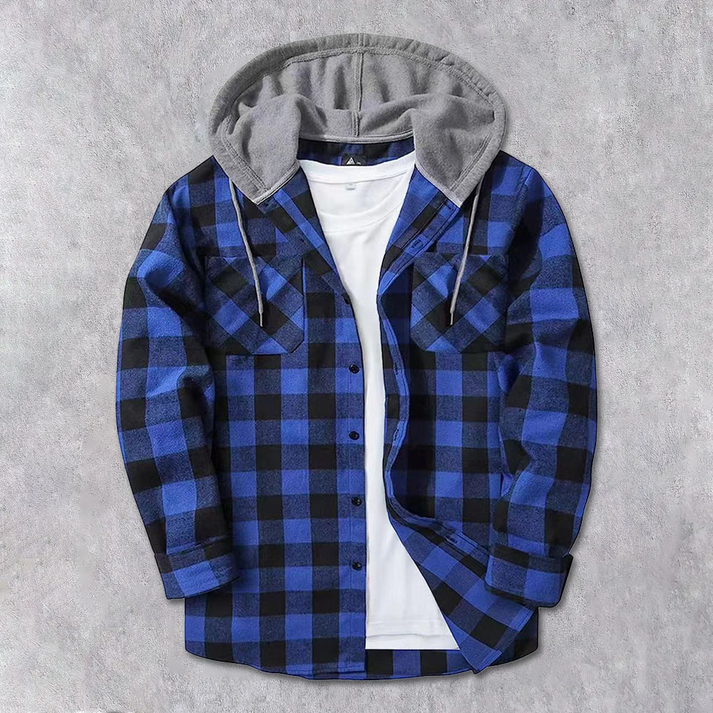 Alberchris™ Men's Brushed Checkerboard Hooded Drawstring Cardigan