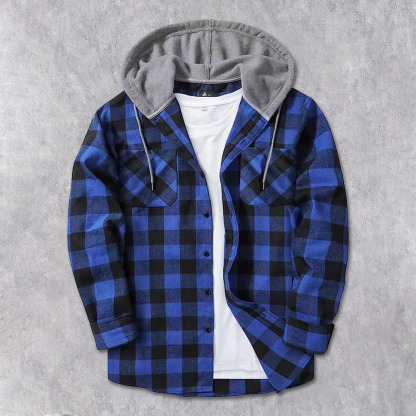 Alberchris™ Men's Brushed Checkerboard Hooded Drawstring Cardigan