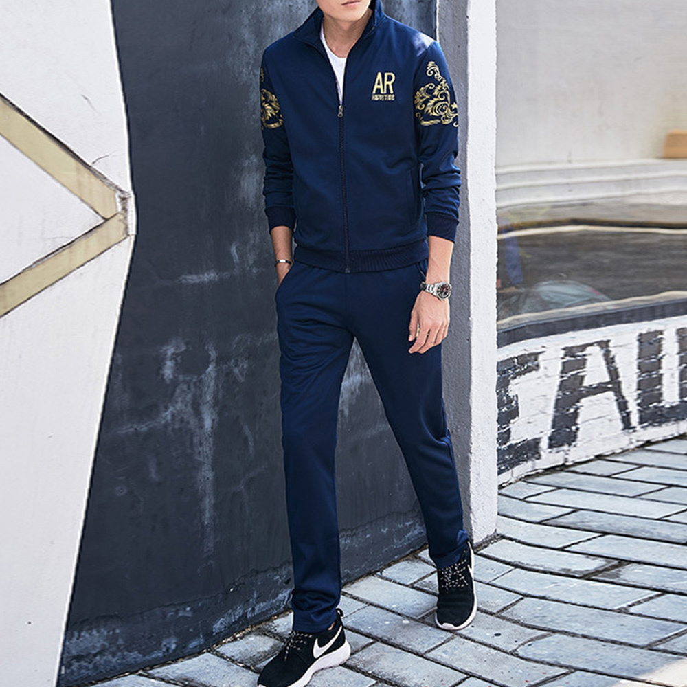 Alberchris™ New men's casual stand-up collar baseball jacket long-sleeved trousers suit for spring and autumn