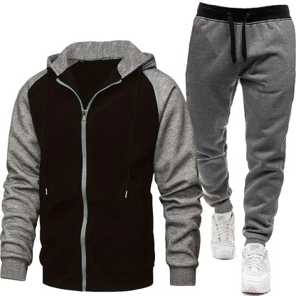 Alberchris™ Autumn and Winter Men's Fashionable Color Block Casual Hooded Cardigan Suit
