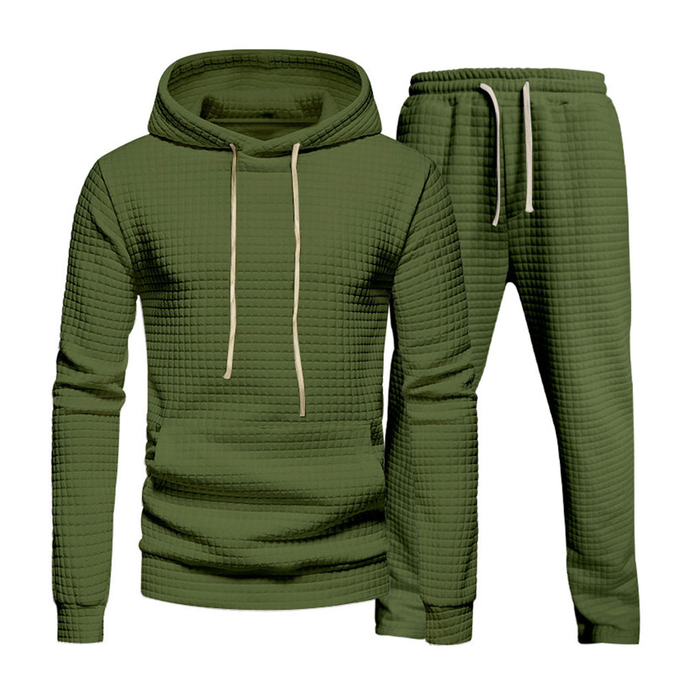 Alberchris™ Men's casual small checkered jacquard hooded sweatshirt and pants set