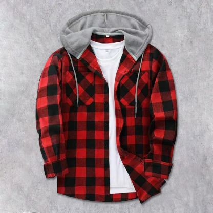 Alberchris™ Men's Brushed Checkerboard Hooded Drawstring Cardigan