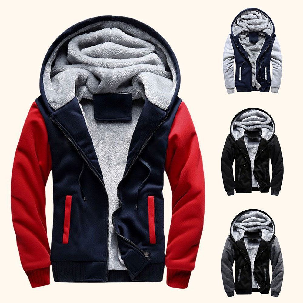 Alberchris™ Men's New Colorblock Thickened Fleece Zipper Hooded Jacket
