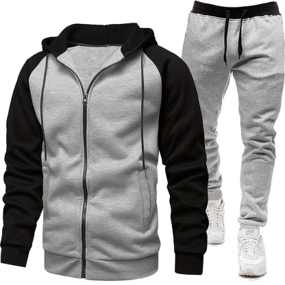 Alberchris™ Autumn and Winter Men's Fashionable Color Block Casual Hooded Cardigan Suit