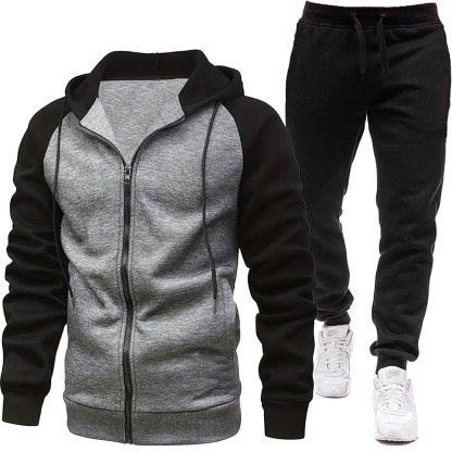 Alberchris™ Autumn and Winter Men's Fashionable Color Block Casual Hooded Cardigan Suit