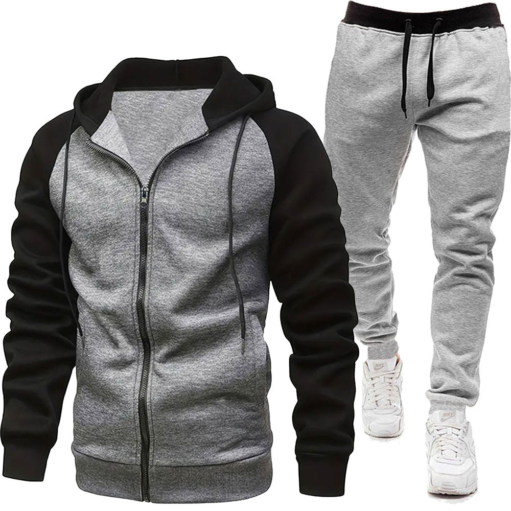 Alberchris™ Autumn and Winter Men's Fashionable Color Block Casual Hooded Cardigan Suit