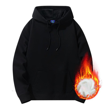 Alberchris™ Men's autumn and winter new solid color basic plus fleece hoodie casual sweatshirt