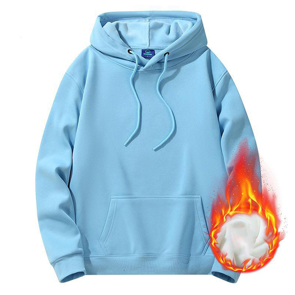 Alberchris™ Men's autumn and winter new solid color basic plus fleece hoodie casual sweatshirt