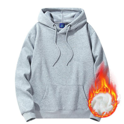 Alberchris™ Men's autumn and winter new solid color basic plus fleece hoodie casual sweatshirt