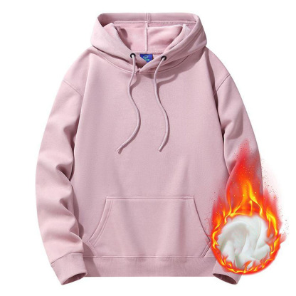 Alberchris™ Men's autumn and winter new solid color basic plus fleece hoodie casual sweatshirt