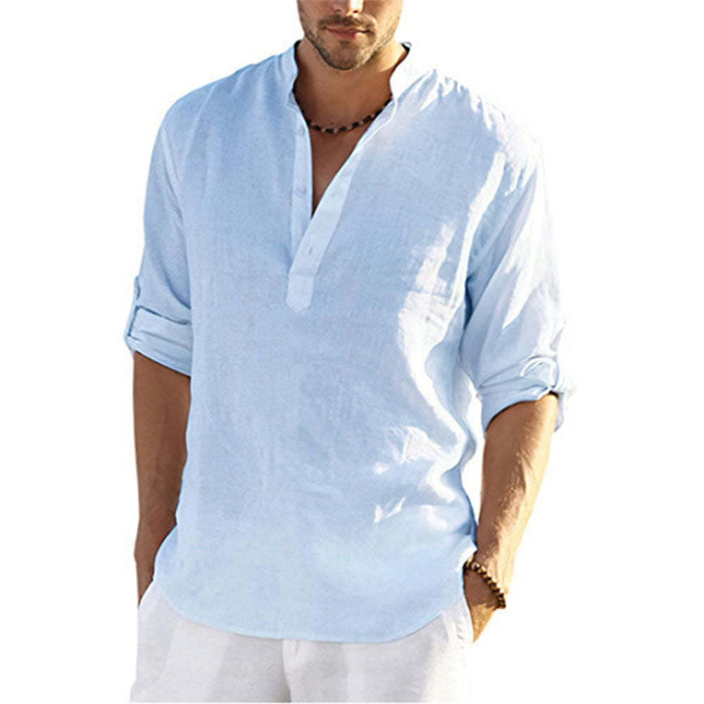 2022 Fashion New Men's Solid Color Cotton Linen Shirt