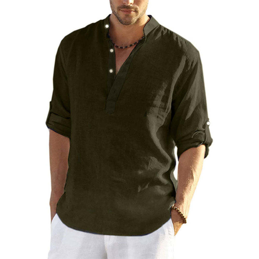 2022 Fashion New Men's Solid Color Cotton Linen Shirt