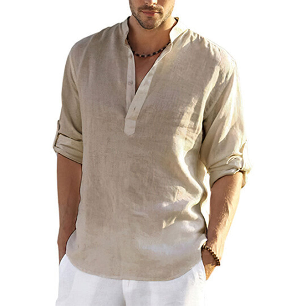 2022 Fashion New Men's Solid Color Cotton Linen Shirt