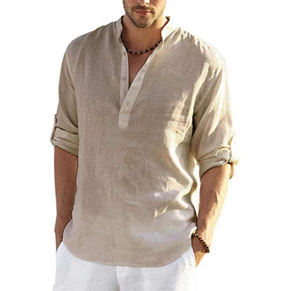 2022 Fashion New Men's Solid Color Cotton Linen Shirt