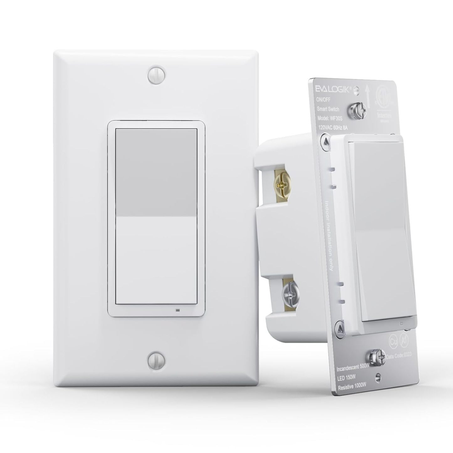 Eva Logik WIFI Smart Light Switch, On/Off, Single Pole & 3 Way, 2.4G Needs Neutral Wire (WF30S)