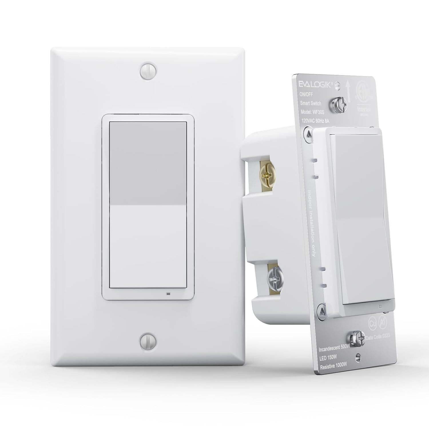 Eva Logik WIFI Smart Light Switch, On/Off, Single Pole & 3 Way, 2.4G Needs Neutral Wire (WF30S)