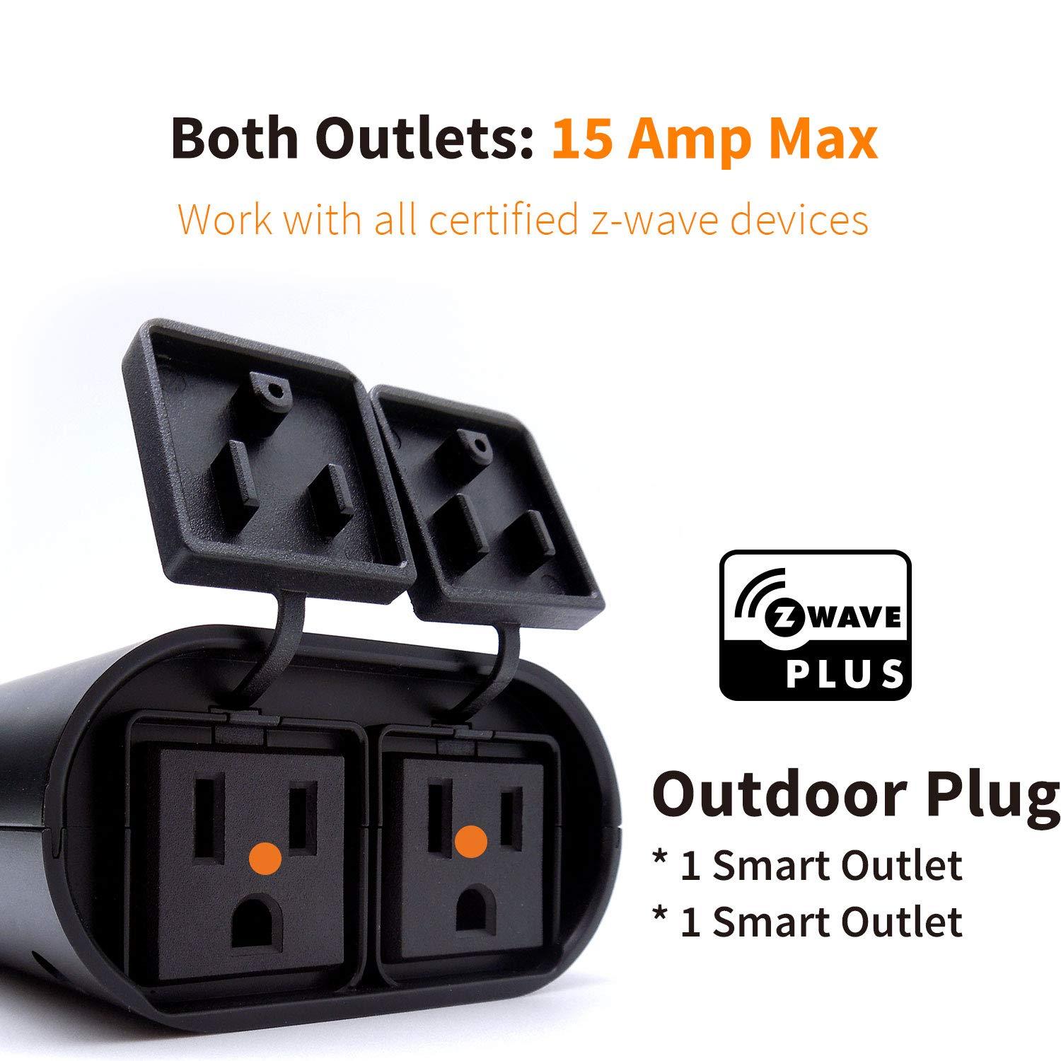 Outdoor Zwave Smart Plug, Waterproof Dual On/Off Socket, Z Wave Hub Required (ZW96)