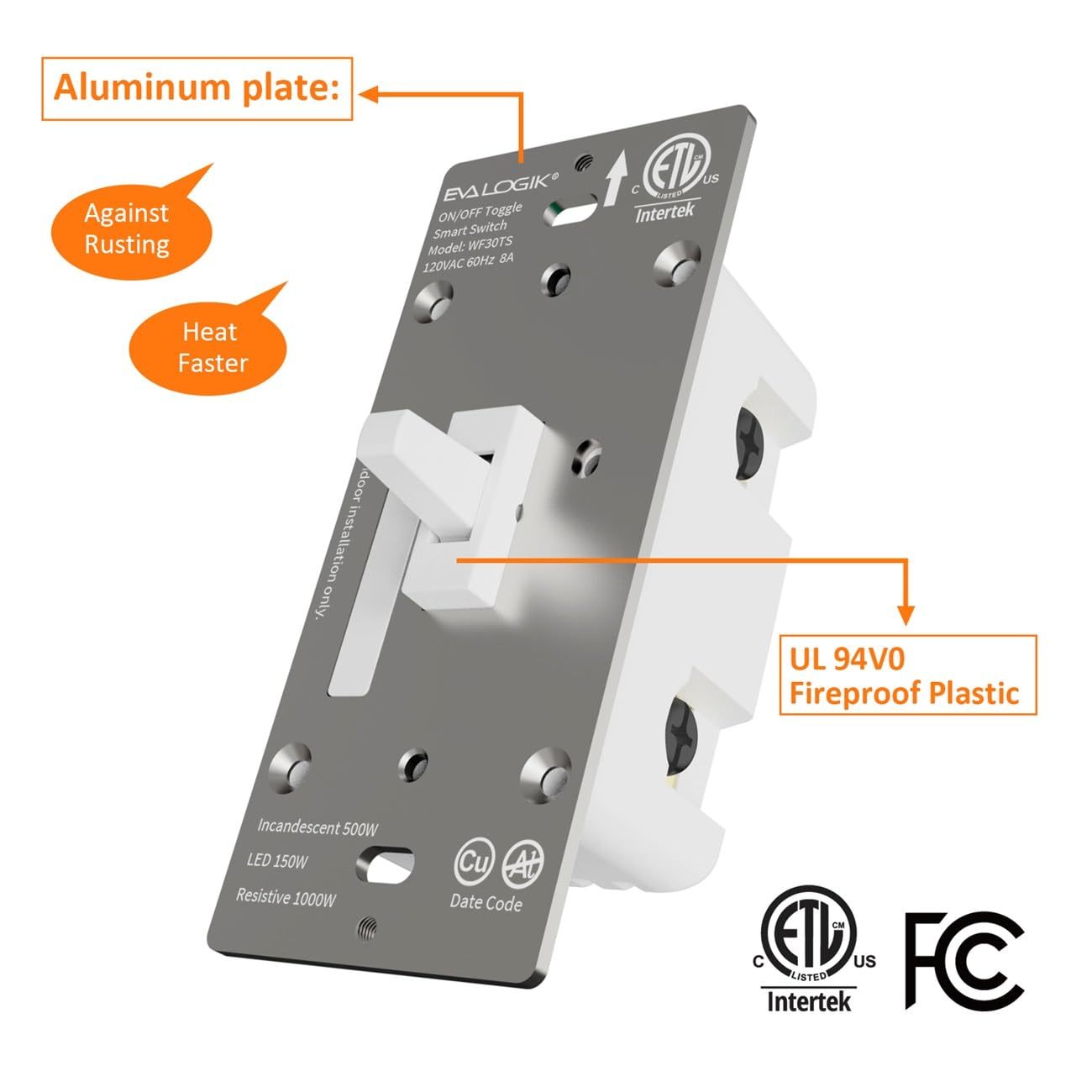 3-Way Smart WiFi Toggle Light Switch, On/Off Control, No Hub Required, Alexa and Google Home(WF30TS)