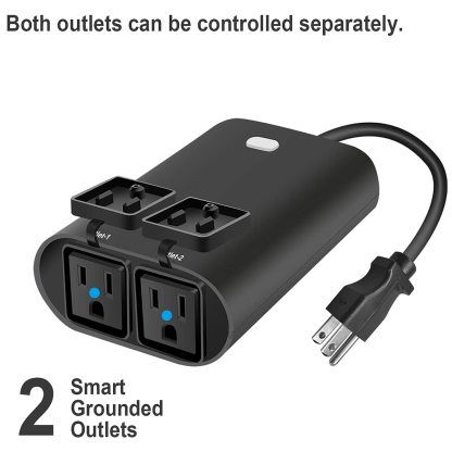 Eva Logik Outdoor Smart Plug 2.4G WiFi IP65 Waterproof Weather Resistance Smart Light Outlet Plug-in Compatible with Alexa and Google Home 2 Independent Smart On Off Outlet (WF97)
