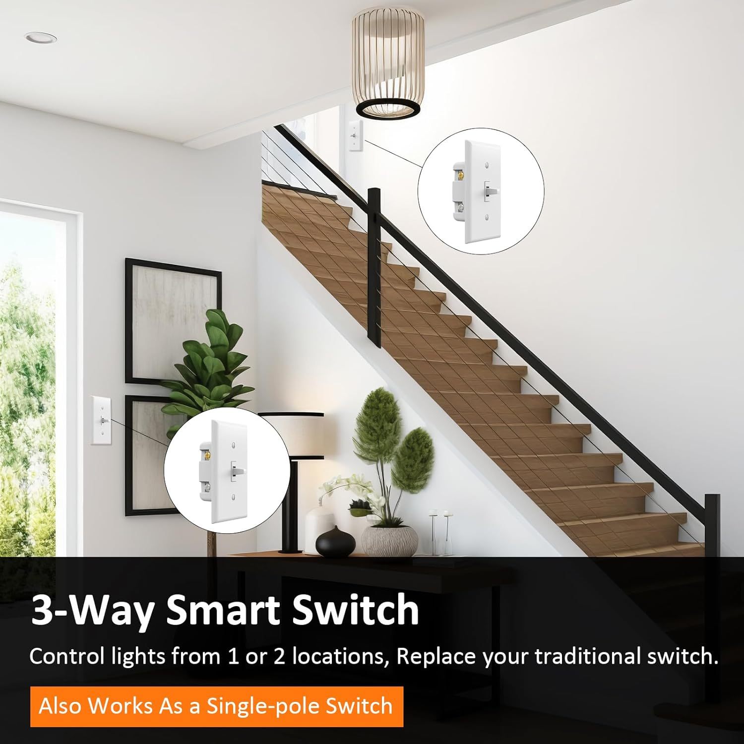 3-Way Smart WiFi Toggle Light Switch, On/Off Control, No Hub Required, Alexa and Google Home(WF30TS)