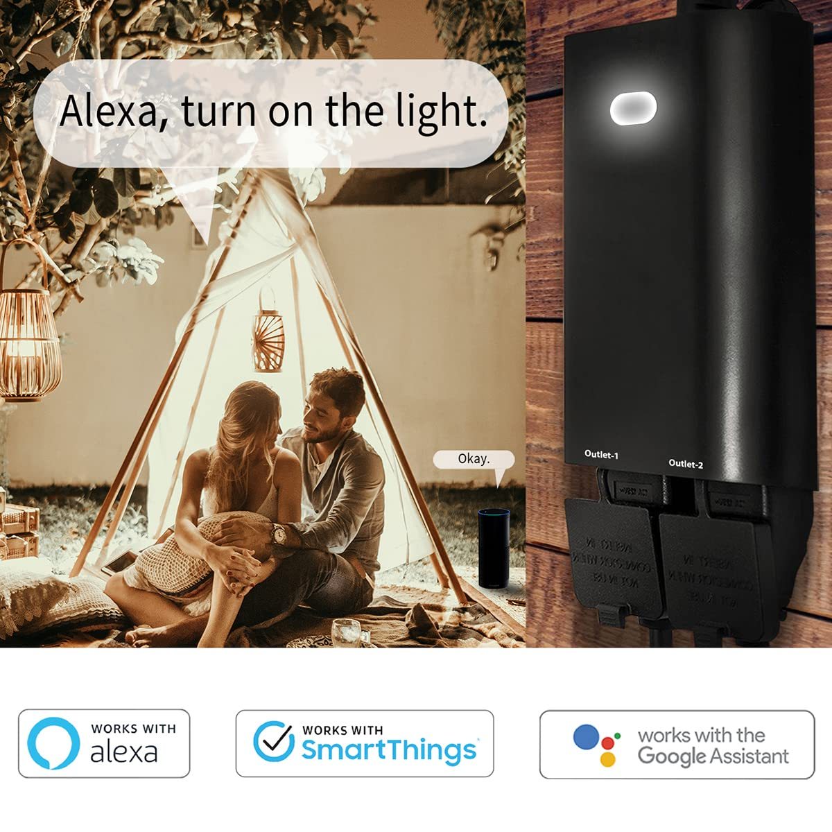 Outdoor Zwave Smart Plug, Waterproof Dual On/Off Socket, Z Wave Hub Required (ZW96)