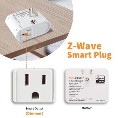 Zwave Smart Light Dimmer Outlet, Z-Wave Smart Plug-in Socket, Built-in Repeater, Z Wave Hub Required (ZW39)