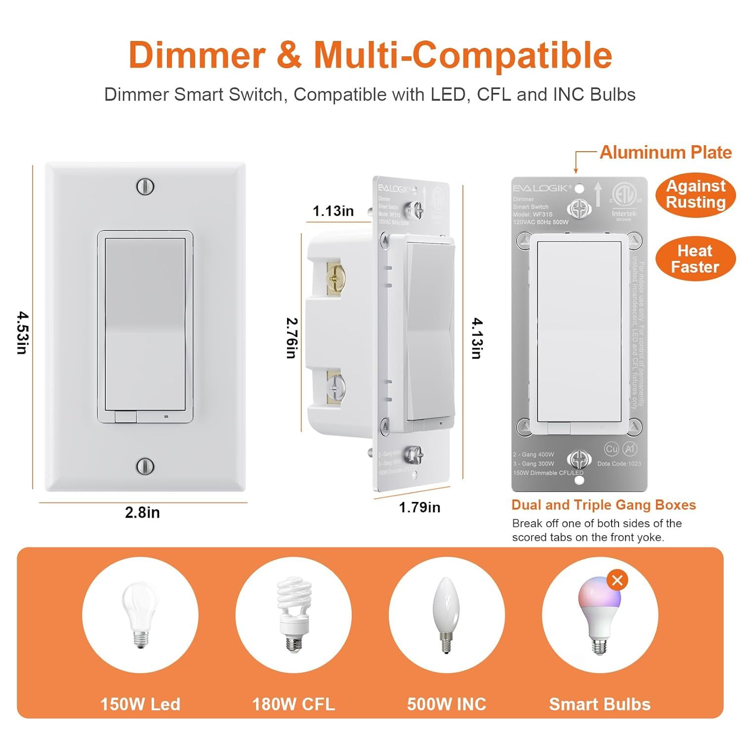 3-Way Smart WiFi Dimmer Light Switch No Hub Required, Compatible with Alexa and Google Home (WF31S)
