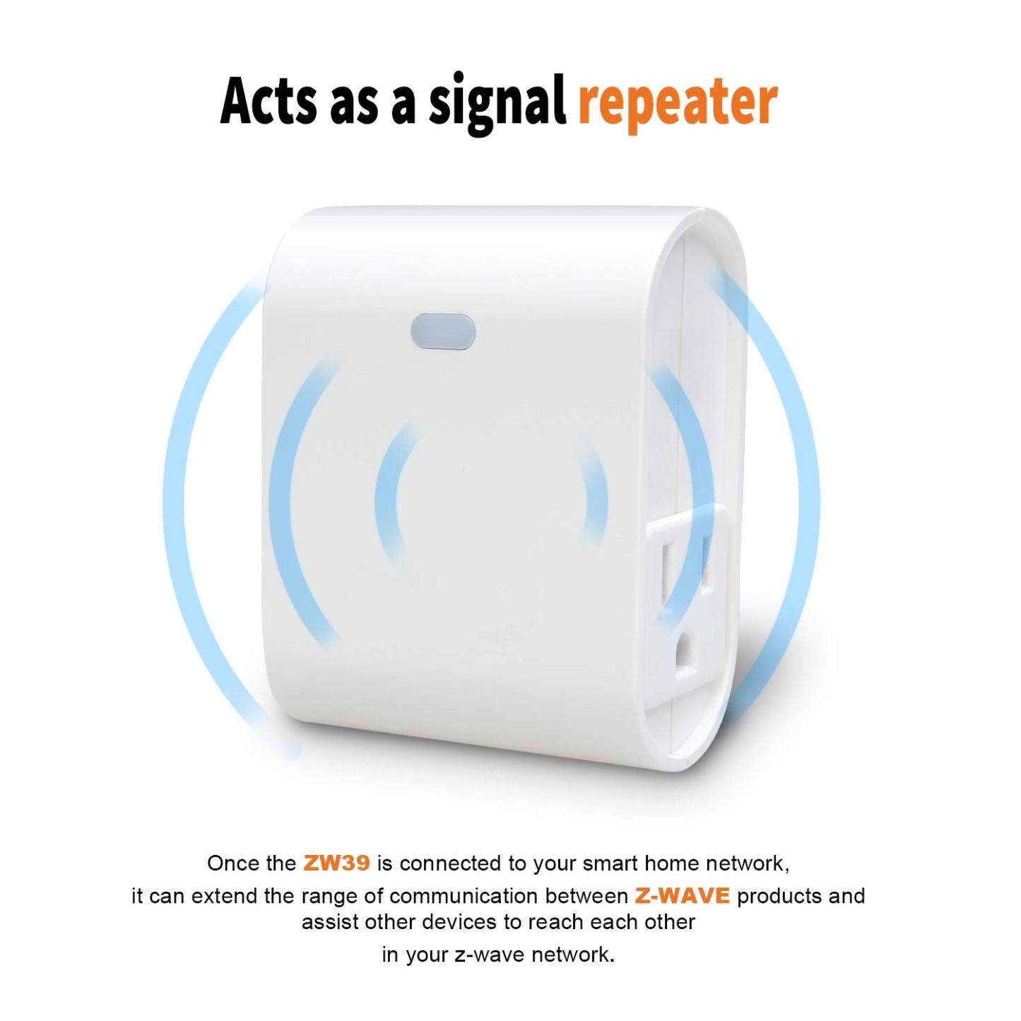 Zwave Smart Light Dimmer Outlet, Z-Wave Smart Plug-in Socket, Built-in Repeater, Z Wave Hub Required (ZW39)