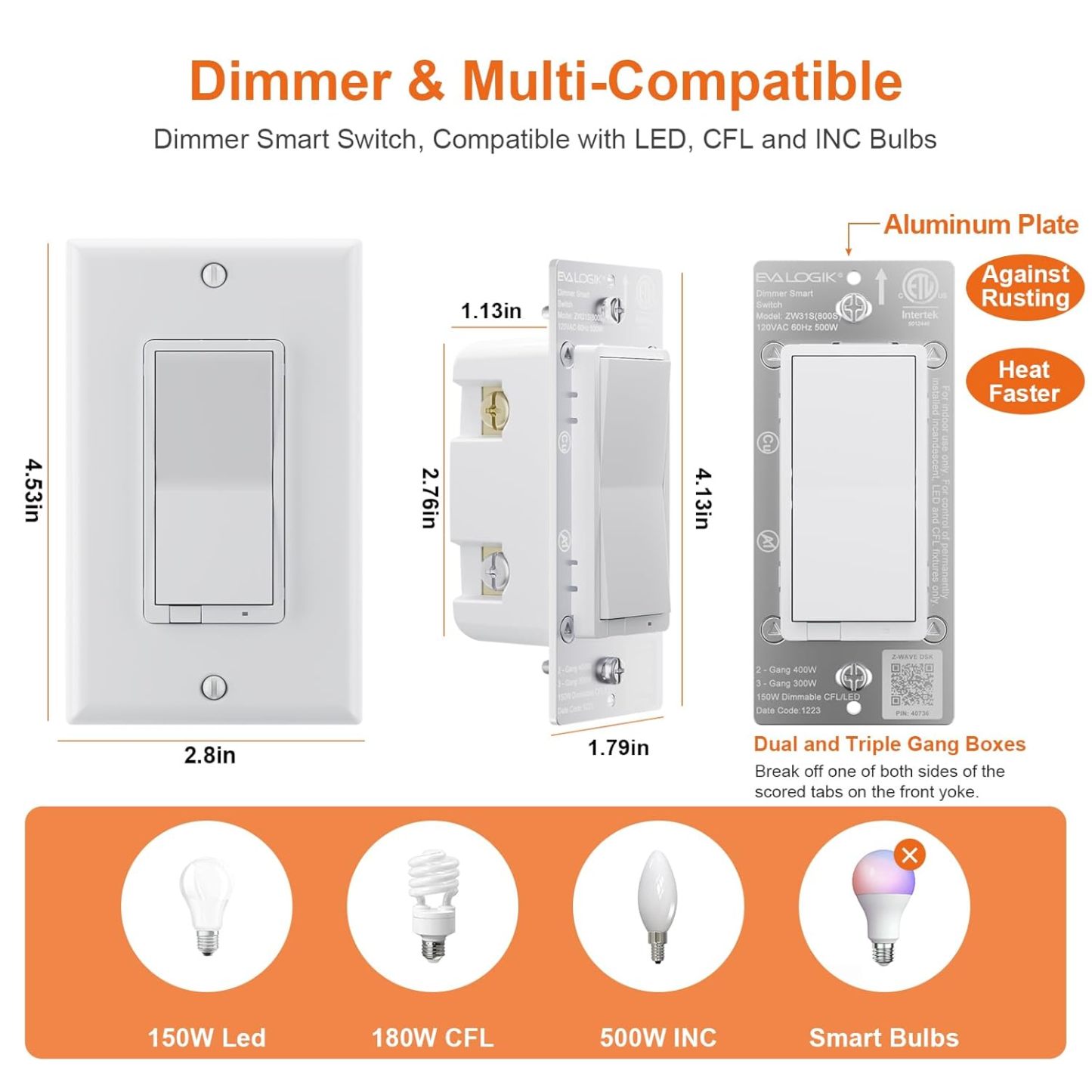 Z-Wave Plus Smart Dimmer Light Switch | Built-in Z-Wave Repeater | 3 Way Zwave Hub Required(ZW31S)
