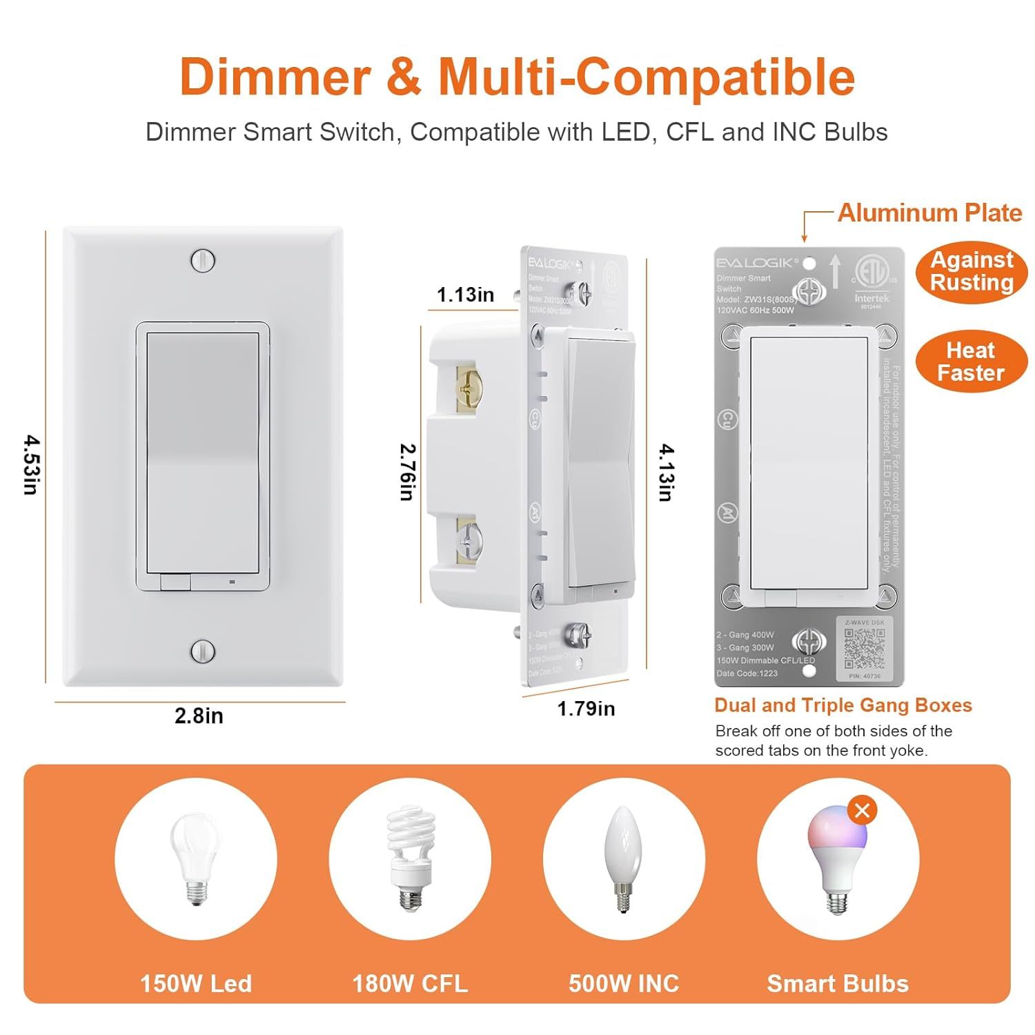 Z-Wave Plus Smart Dimmer Light Switch | Built-in Z-Wave Repeater | 3 Way Zwave Hub Required(ZW31S)