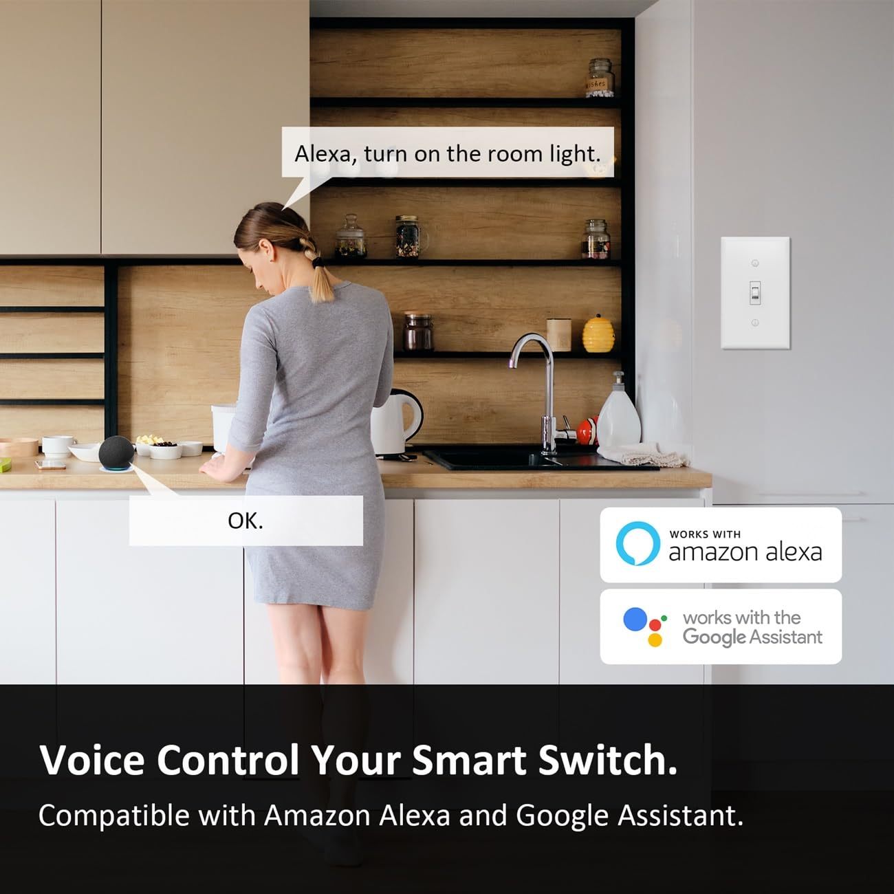 3-Way Smart WiFi Toggle Light Switch, On/Off Control, No Hub Required, Alexa and Google Home(WF30TS)