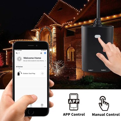 Eva Logik Outdoor Smart Plug 2.4G WiFi IP65 Waterproof Weather Resistance Smart Light Outlet Plug-in Compatible with Alexa and Google Home 2 Independent Smart On Off Outlet (WF97)