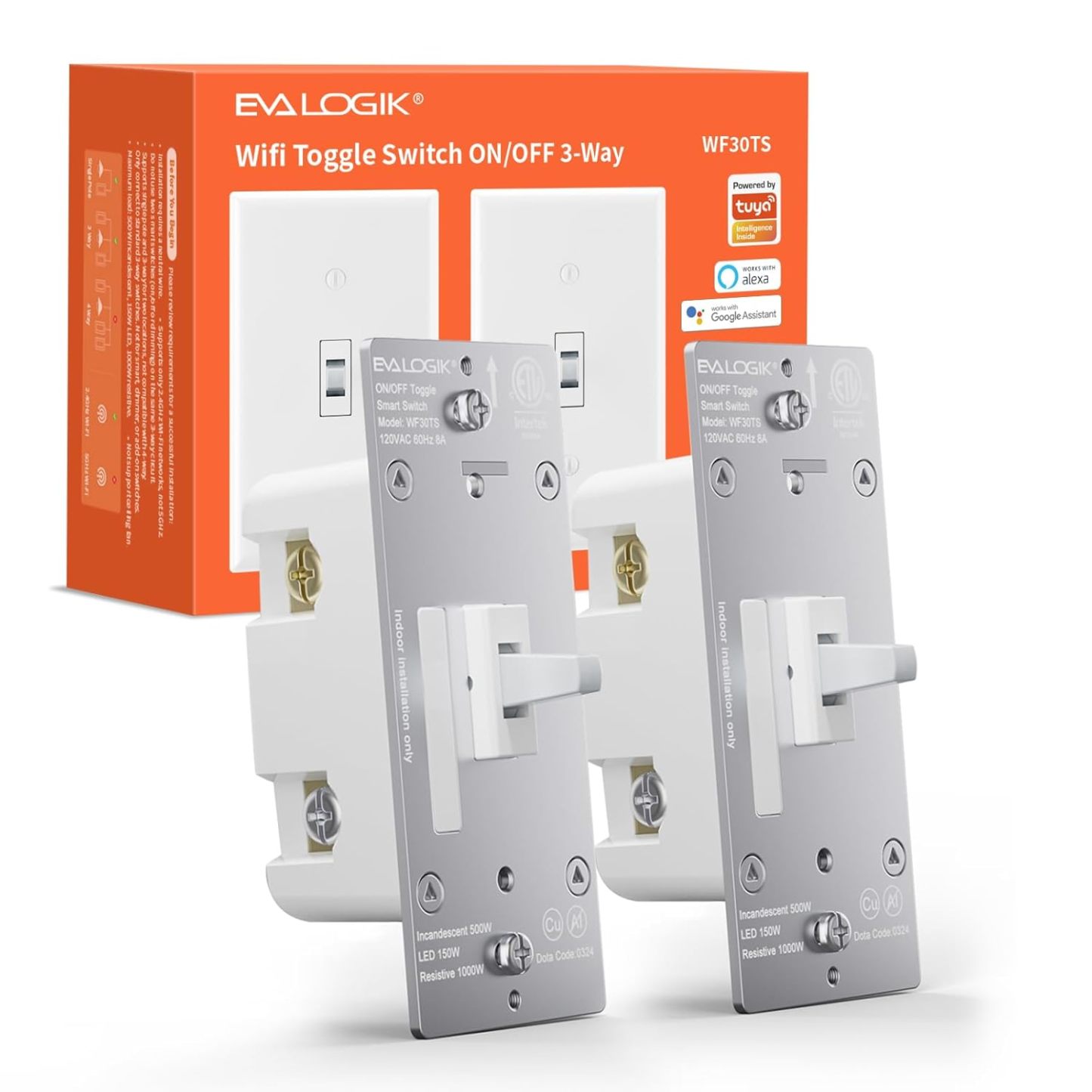 3-Way Smart WiFi Toggle Light Switch, On/Off Control, No Hub Required, Alexa and Google Home(WF30TS)