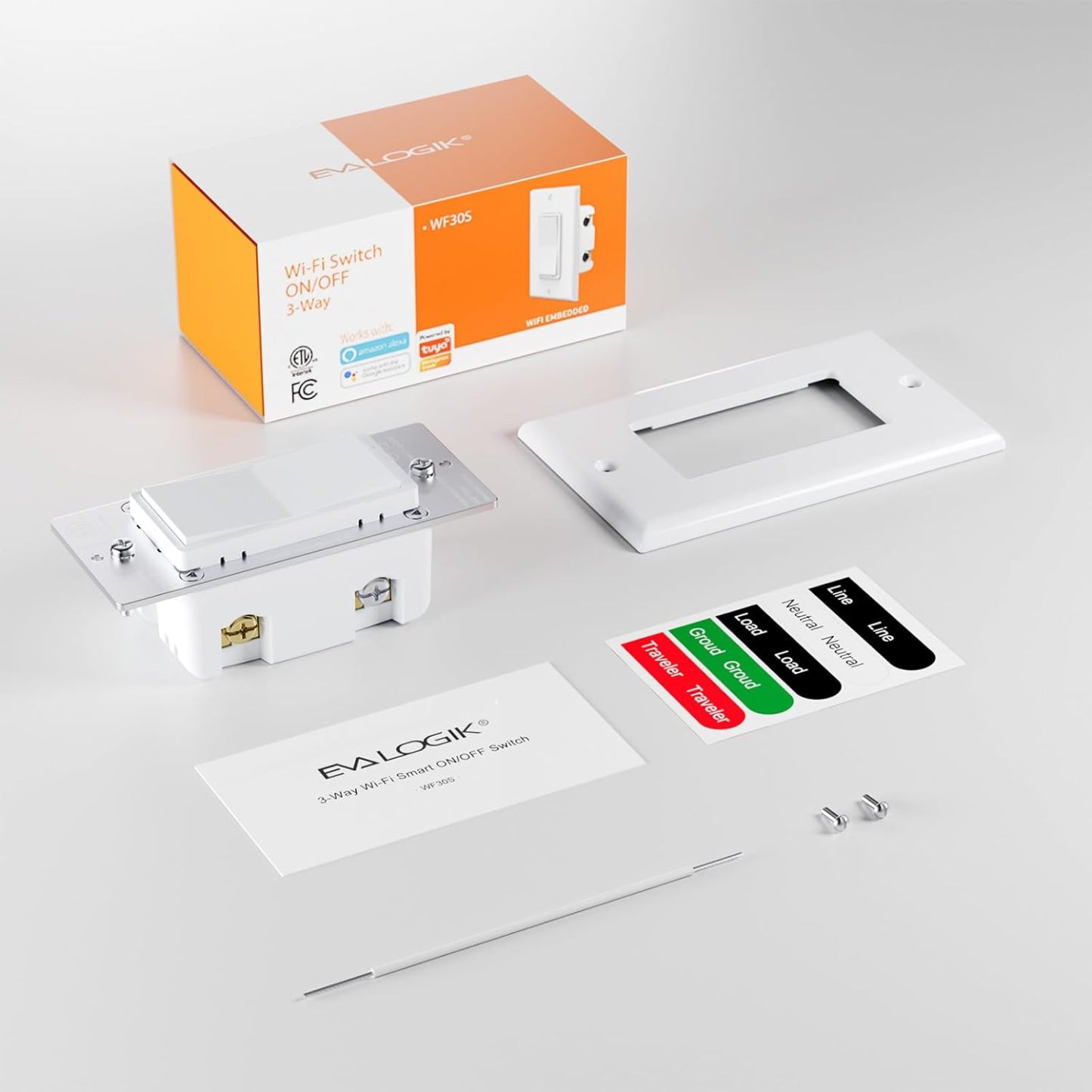 Eva Logik WIFI Smart Light Switch, On/Off, Single Pole & 3 Way, 2.4G Needs Neutral Wire (WF30S)