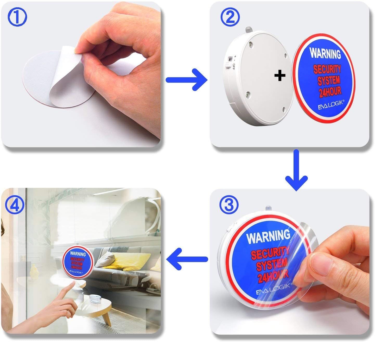 EVA LOGIK Modern Ultra-Thin Window Alarm with Loud 120dB Alarm- 4 Pack
