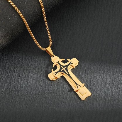 Stainless Steel Chain Men Necklace Black Fleur-de-lis Cross Pendant Cadenas Para