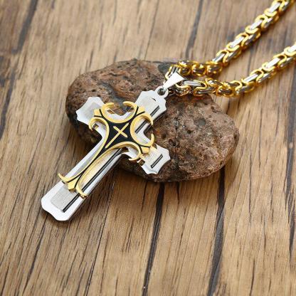Stainless Steel Chain Men Necklace Black Fleur-de-lis Cross Pendant Cadenas Para