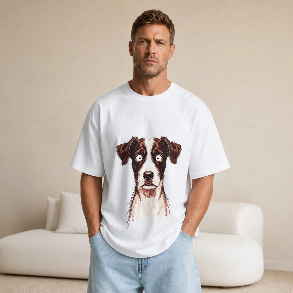 2026 summer new pure cotton short-sleeved T-shirt cute pet dog printed white T-shirt