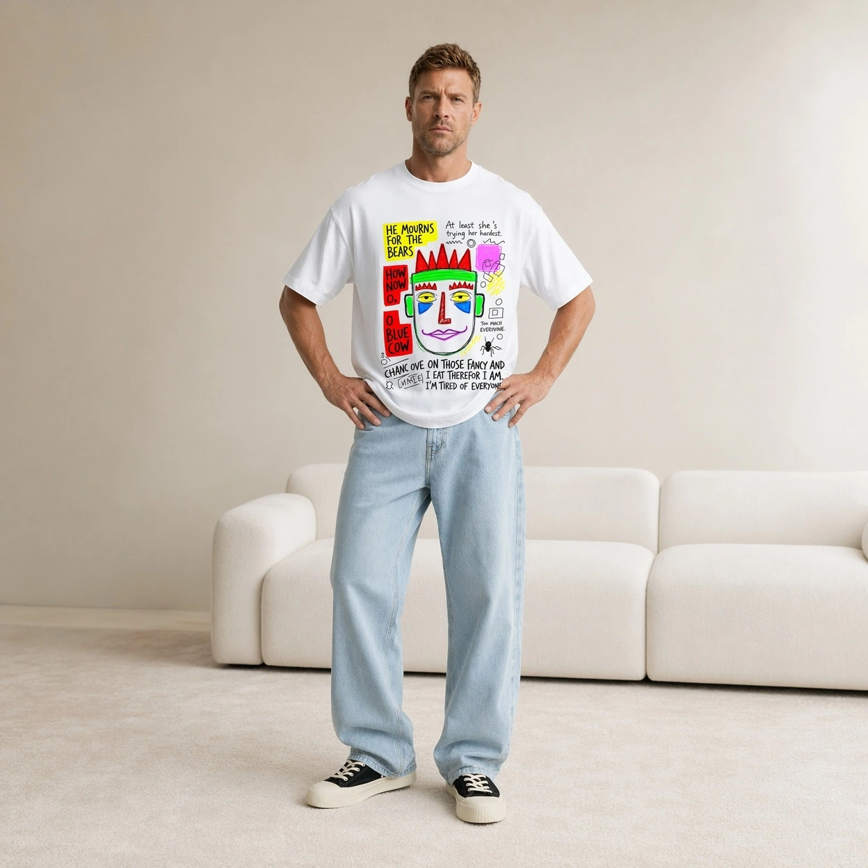 2026 summer new pure cotton short-sleeved T-shirt hand-painted retro printed white T-shirt