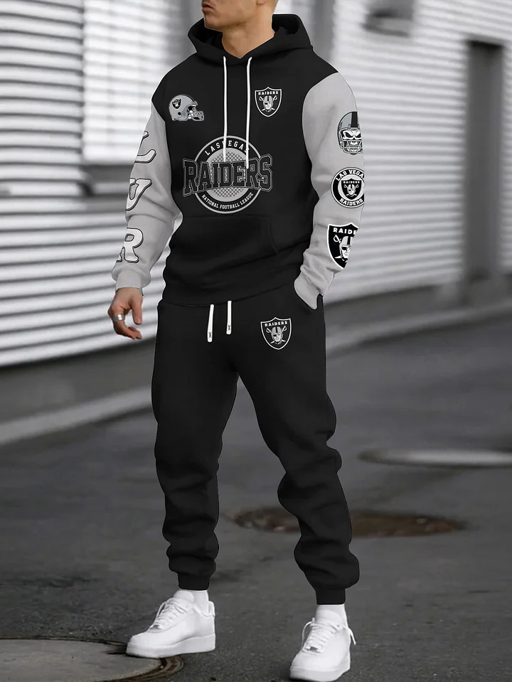 (Fleece-Lined Hoodie) Las Vegas Raiders Hoodie & Pants 2 Pieces Set