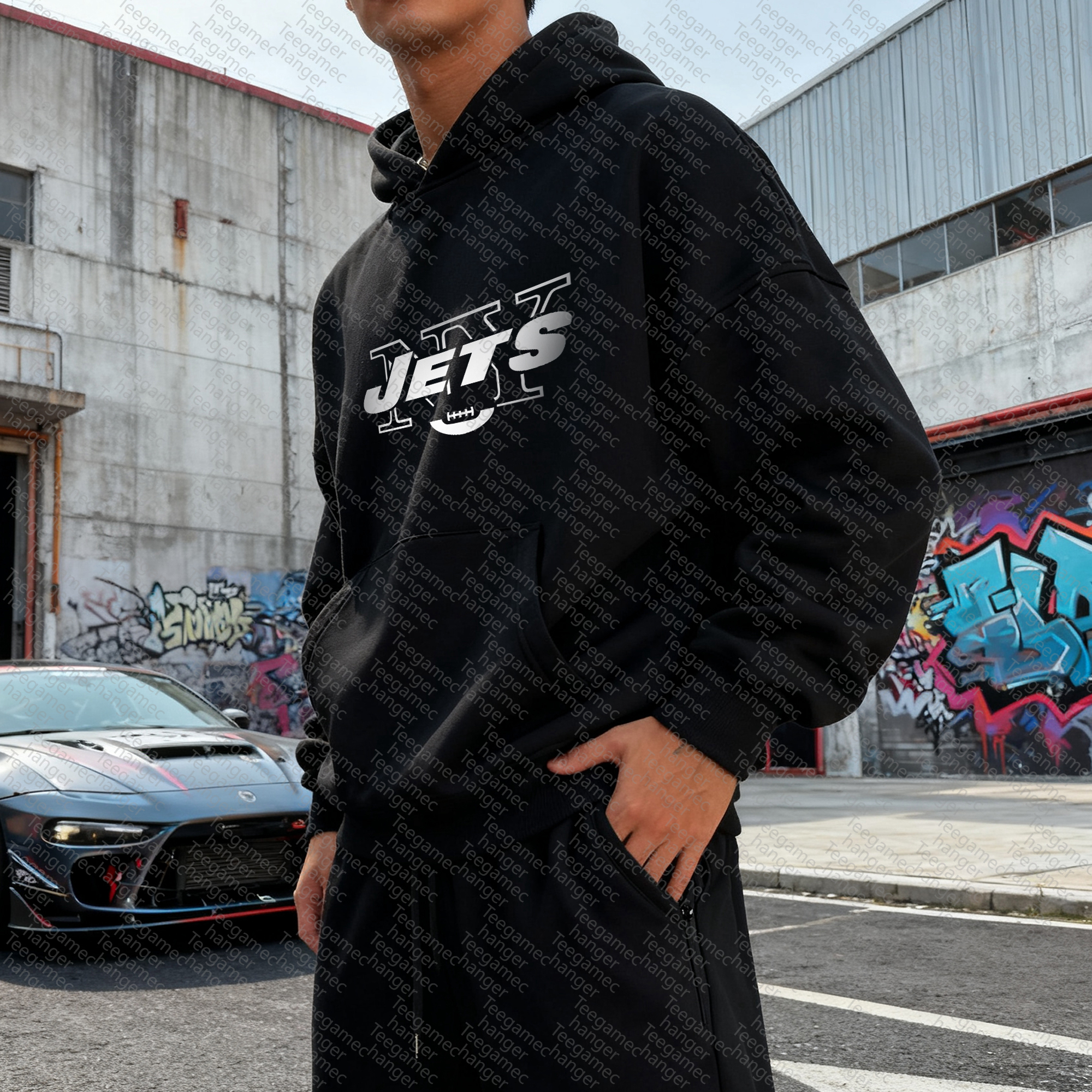 Unisex "New York Jets" Graphic Streetwear Vintage Plush Hoodie