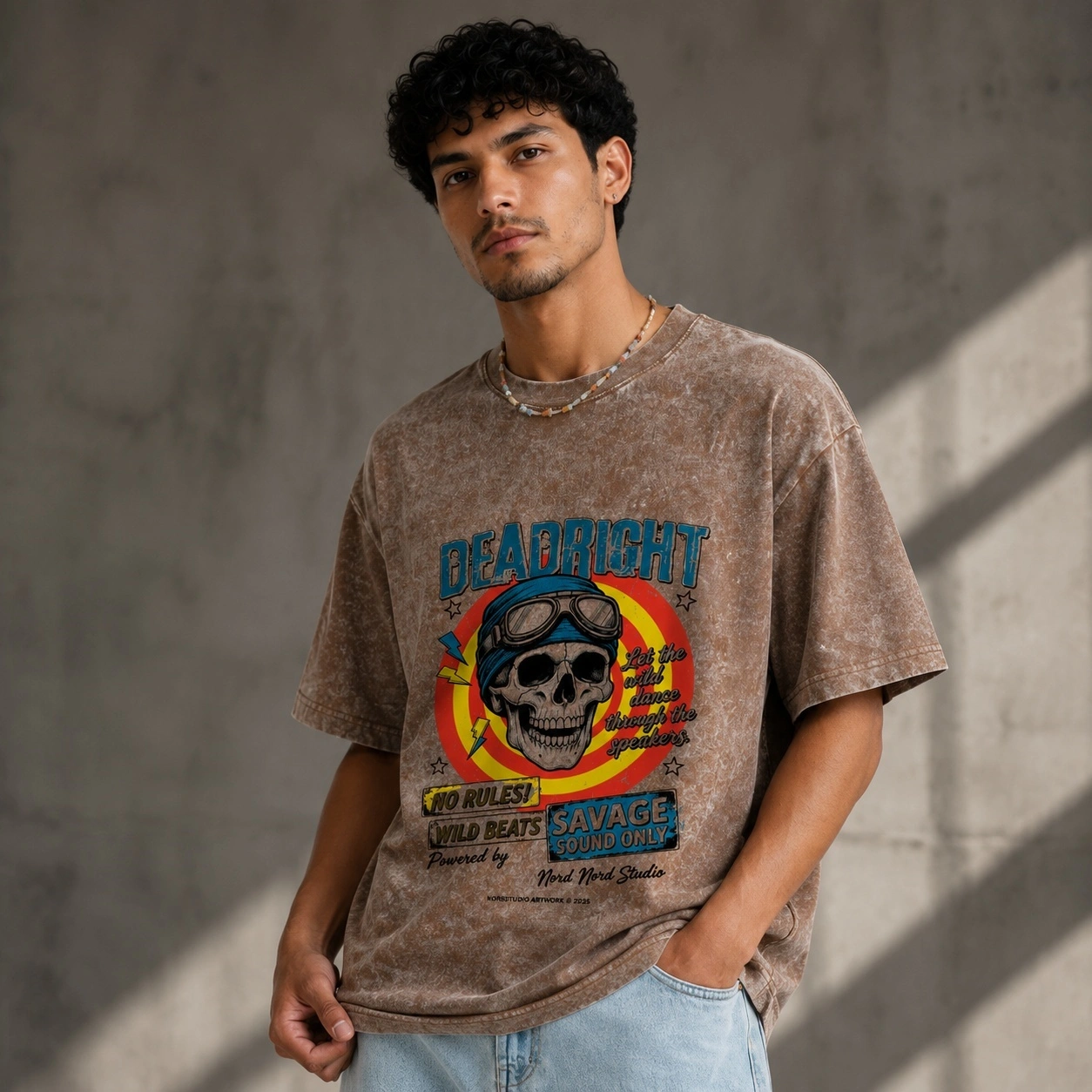 2026 hip-hop trendy pure cotton short-sleeved men's fashion brand versatile casual round neck skeleton print T-shirt fashionable youth