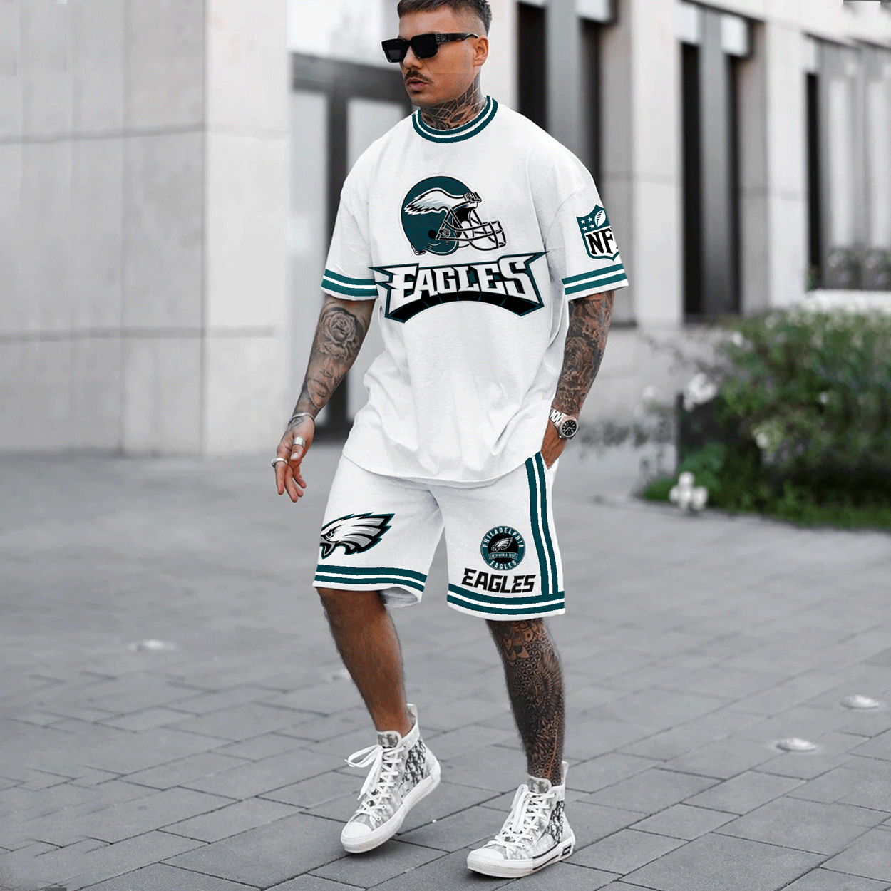 Unnisex American Football Team Print T-shirt And Shorts Set