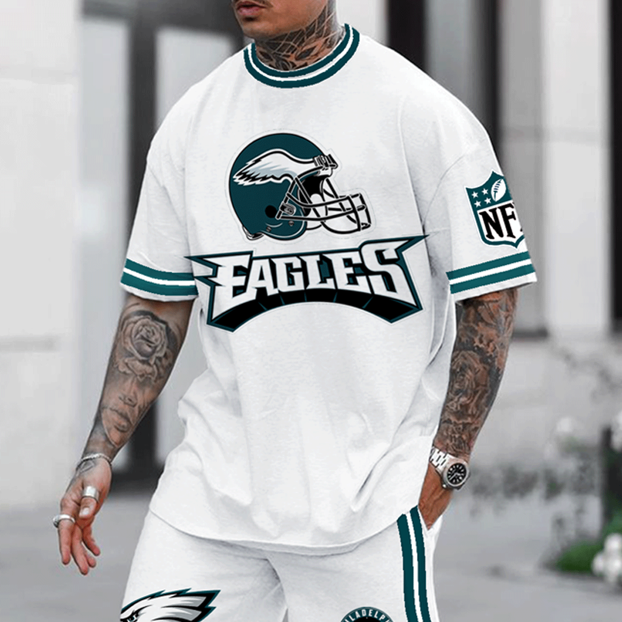 Unnisex American Football Team Print T-shirt And Shorts Set