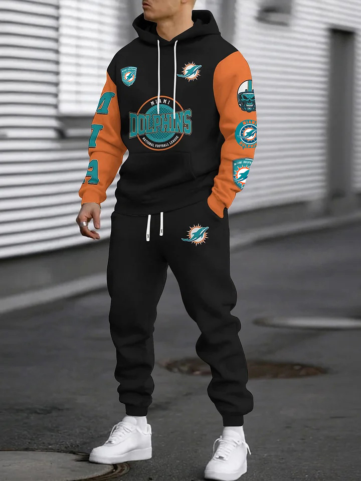 (Fleece-Lined Hoodie) Miami Dolphins Hoodie & Pants 2 Pieces Set