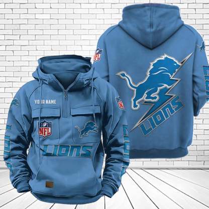 Detroit Lions Unisex Rugby Team Graphic Streetwear Vintage Plush Hoodie