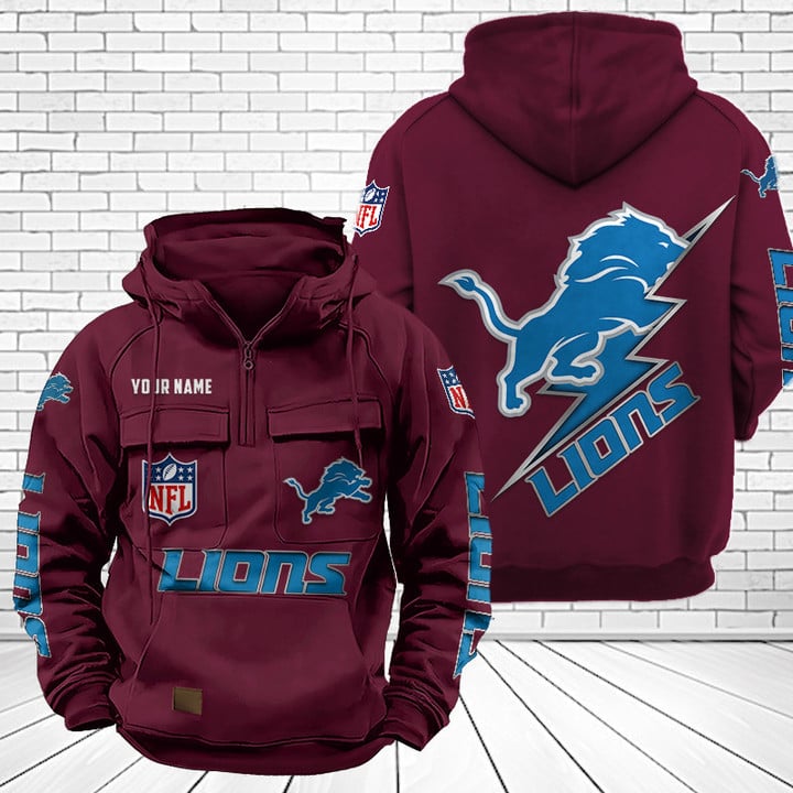 Detroit Lions Unisex Rugby Team Graphic Streetwear Vintage Plush Hoodie