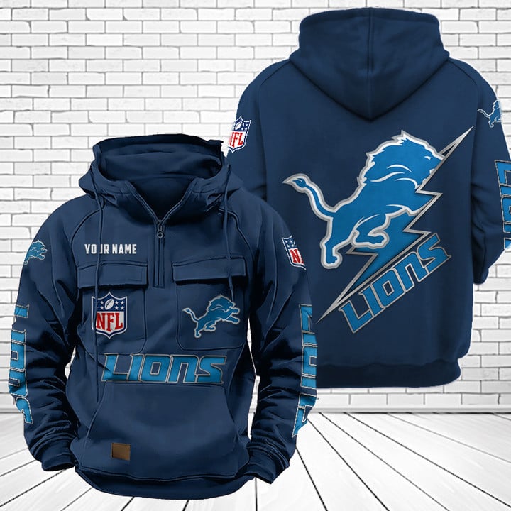 Detroit Lions Unisex Rugby Team Graphic Streetwear Vintage Plush Hoodie