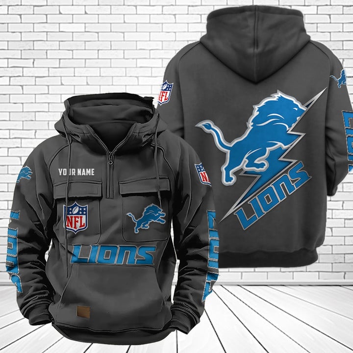 Detroit Lions Unisex Rugby Team Graphic Streetwear Vintage Plush Hoodie