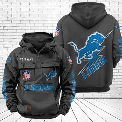 Detroit Lions Unisex Rugby Team Graphic Streetwear Vintage Plush Hoodie